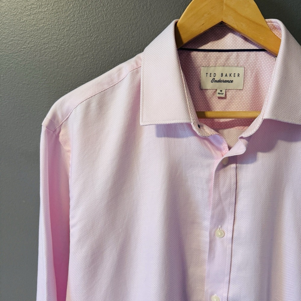 Ted‎ Baker Endurance Men Size 16 Pink Flip Cuffs Button Down Dress Shirt